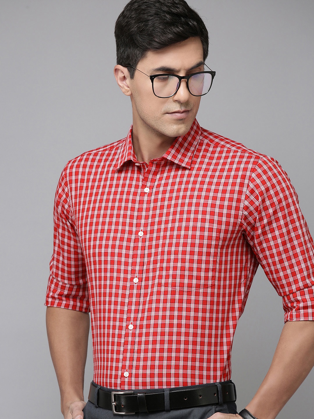 

Park Avenue Men Pure Cotton Slim Fit Tartan Checked Formal Shirt, Red