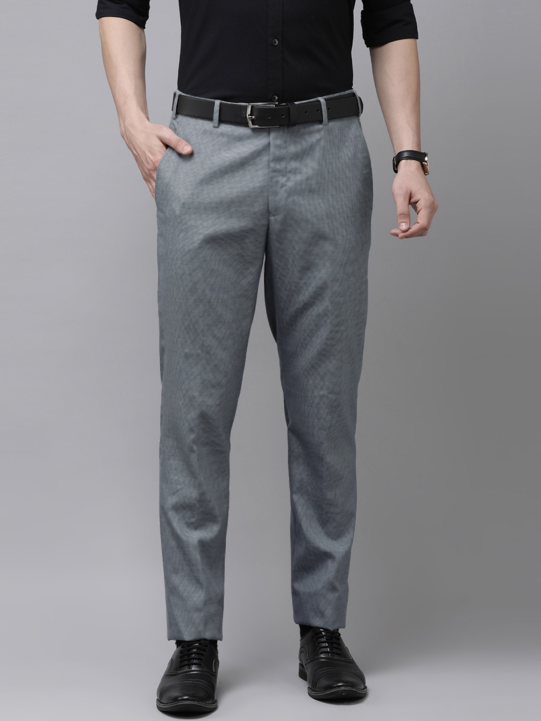 

Park Avenue Men Textured Formal Trousers, Grey
