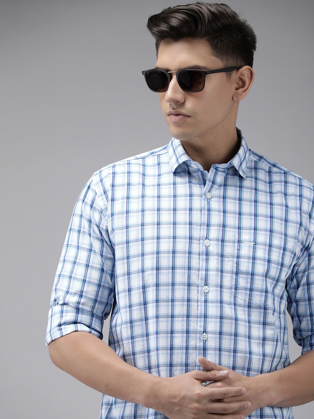 

Park Avenue Men Blue Checked Slim Fit Pure Cotton Casual Shirt