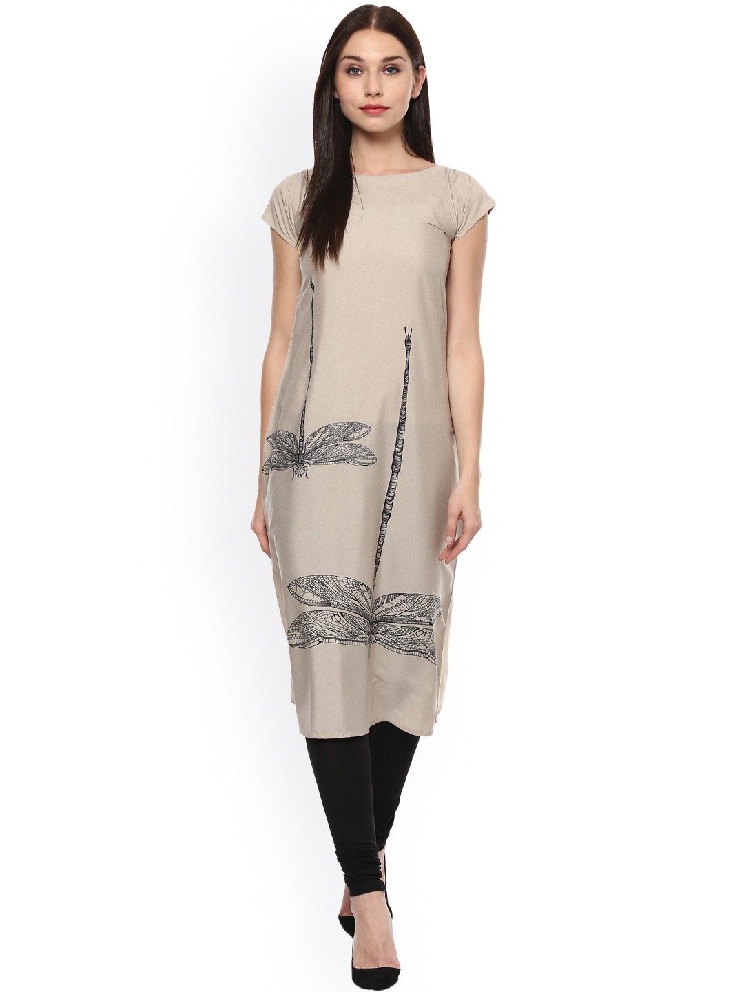 

Ahalyaa Women Beige Printed Straight Kurta