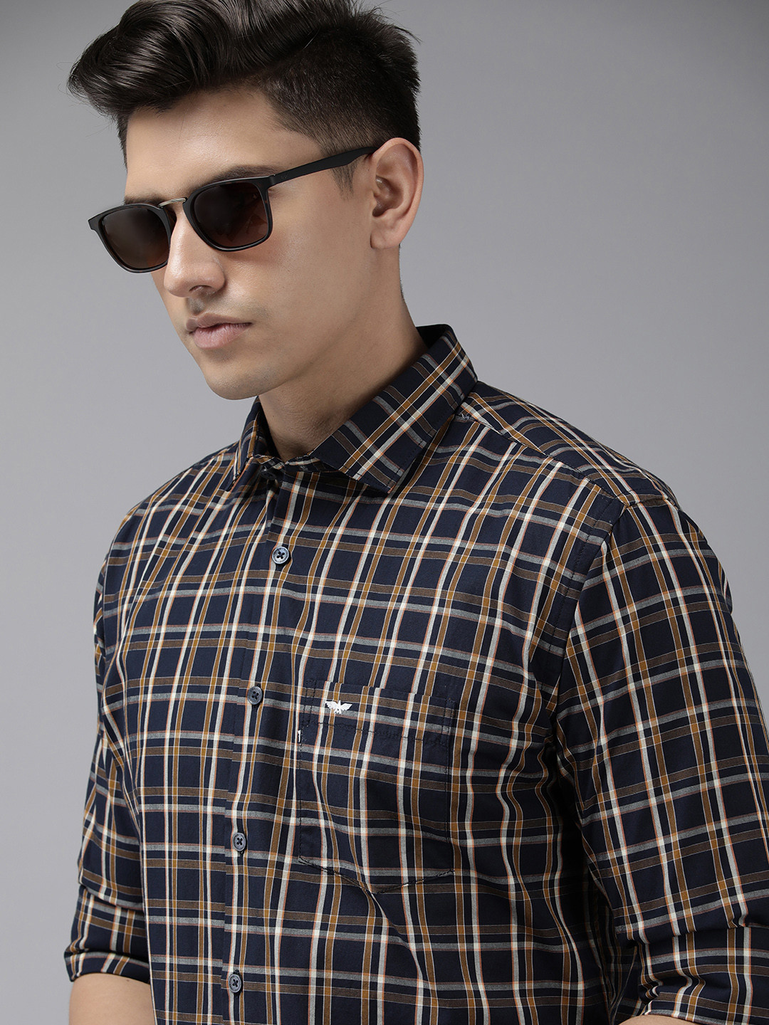 

Park Avenue Men Black Tartan Checked Pure Cotton Slim Fit Casual Shirt