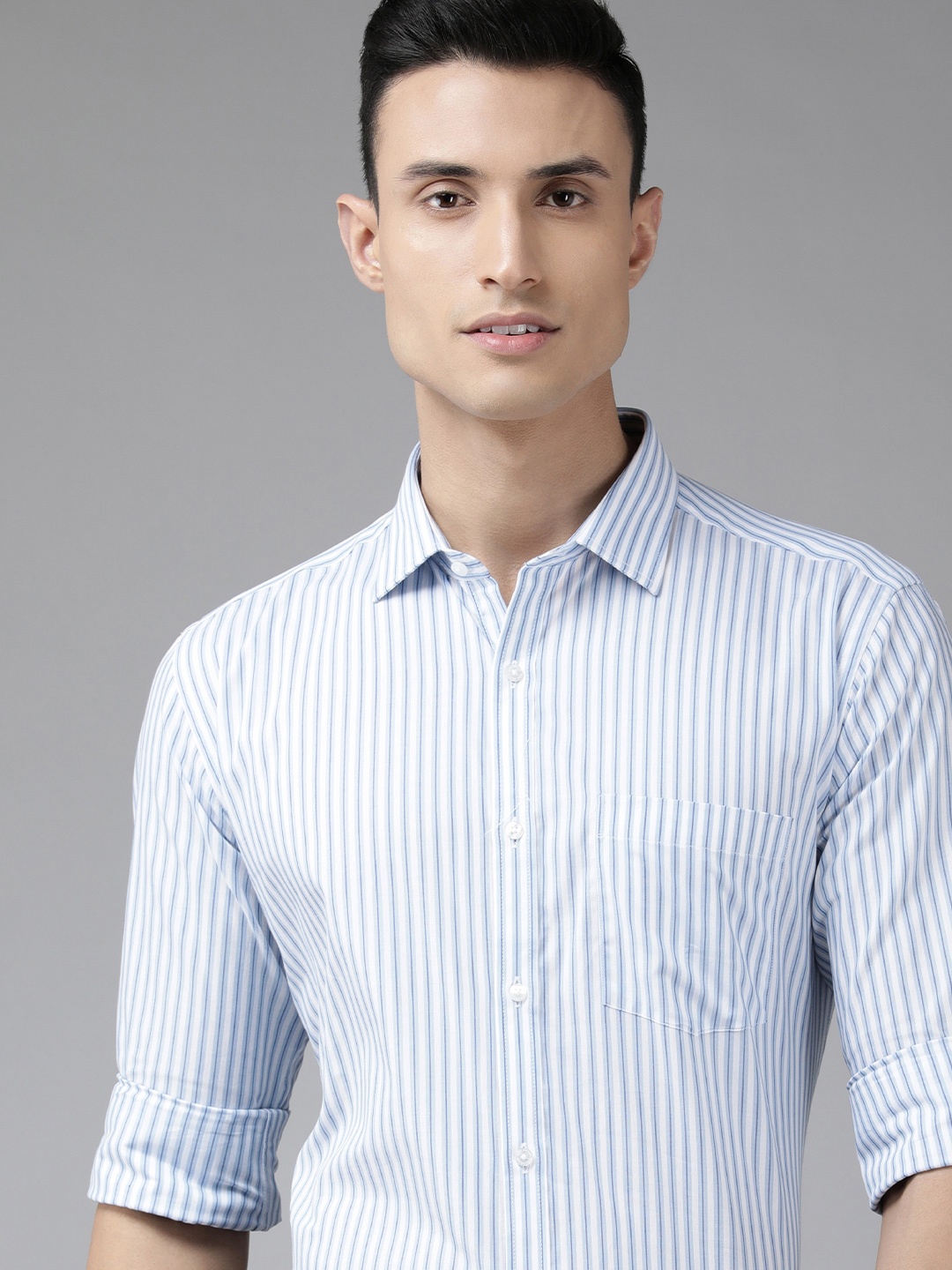 

Park Avenue Men Blue Slim Fit Striped Formal Shirt
