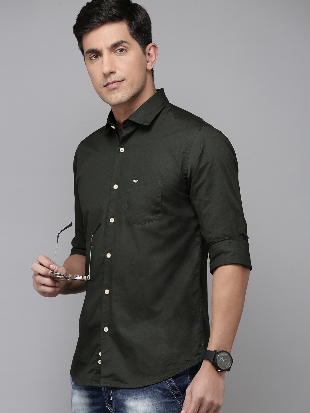 

Park Avenue Men Pure Cotton Slim Fit Casual Shirt, Olive