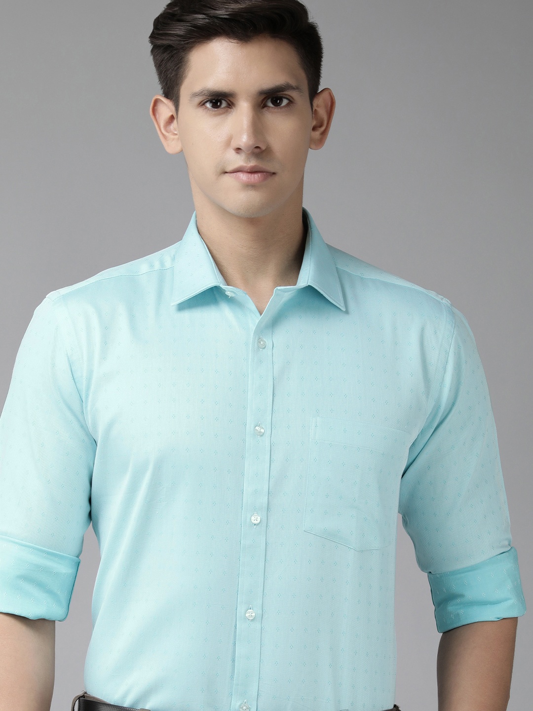 

Park Avenue Pure Cotton Self Design Textured Slim Fit Formal Shirt, Blue
