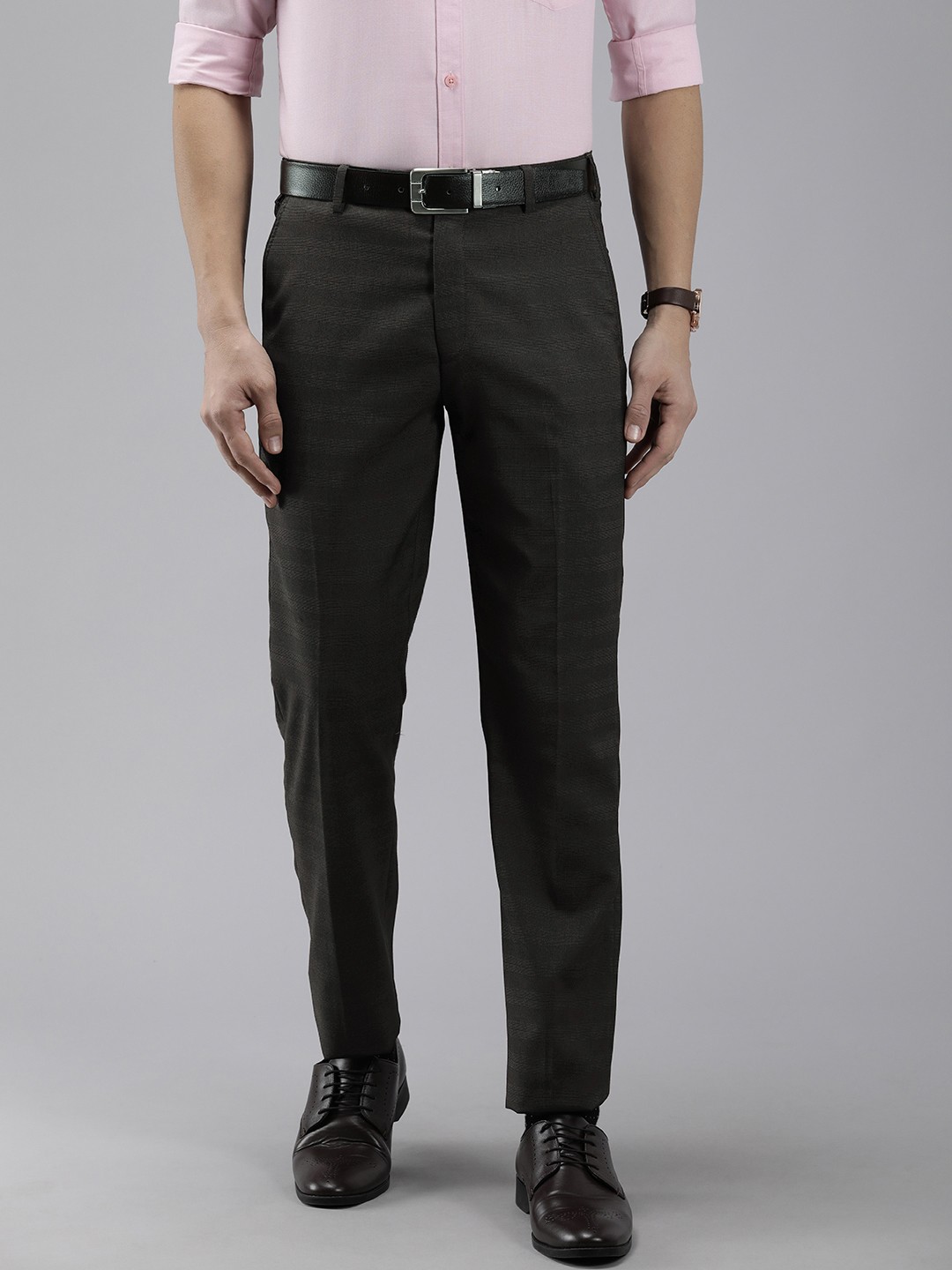 

Park Avenue Men Smart Fit Tartan Checks Formal Trousers, Charcoal