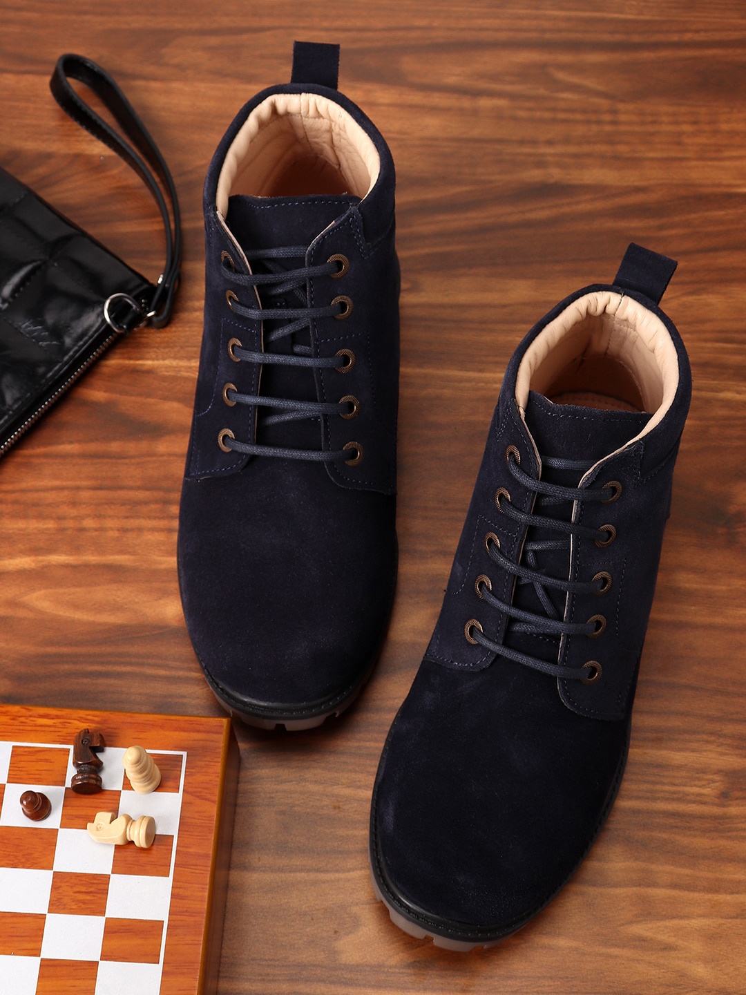 

LOUIS STITCH Men Blue Suede High-Top Boots
