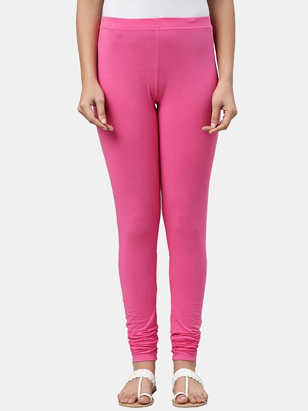 FRENCH KLEIDER Girls Pink Solid Churidar-Length Leggings