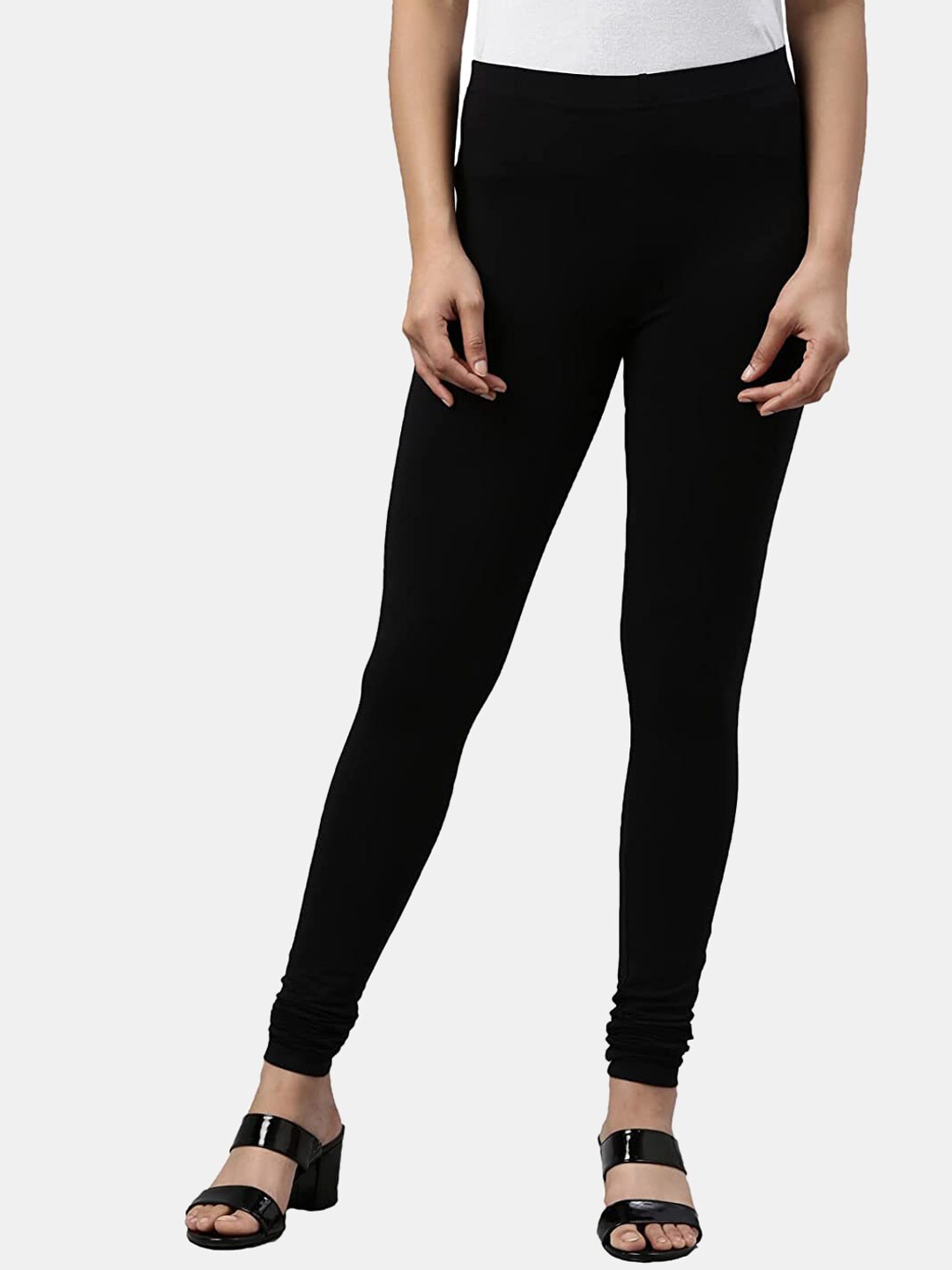 

FRENCH KLEIDER Girls Black Solid Churidar-Length Leggings
