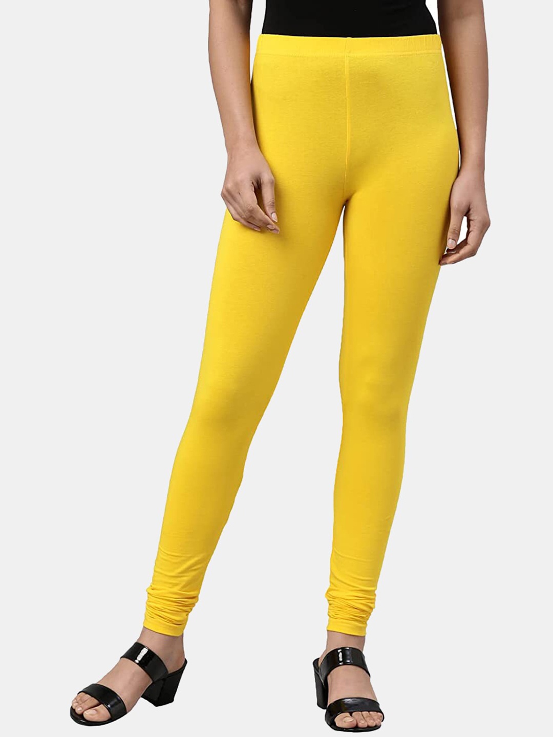 

FRENCH KLEIDER Girls Yellow Solid Churidar-Length Cotton Leggings