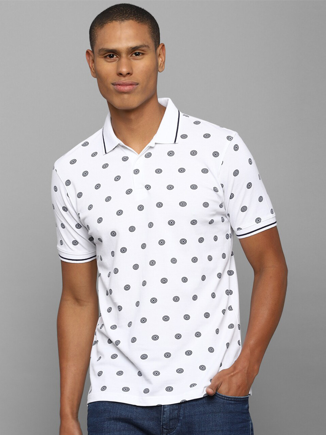 

Allen Solly Men White Printed Polo Collar Cotton T-shirt