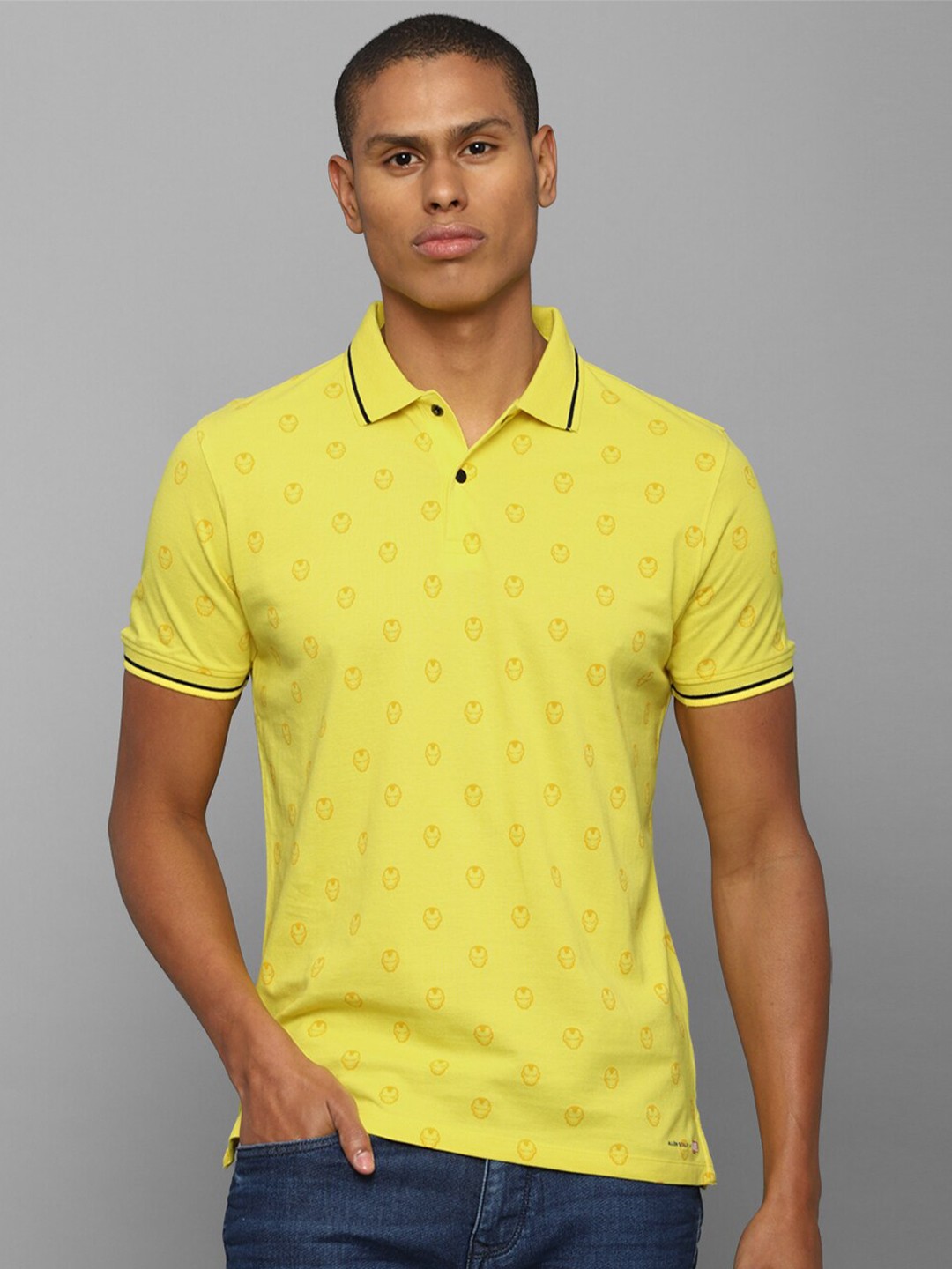 

Allen Solly Men Yellow Printed Polo Collar Cotton T-shirt