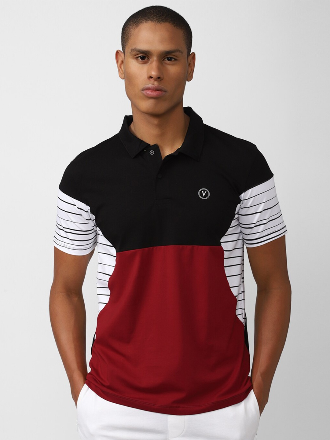 

Van Heusen Men Multicoloured Colourblocked Polo Collar T-shirt, Multi