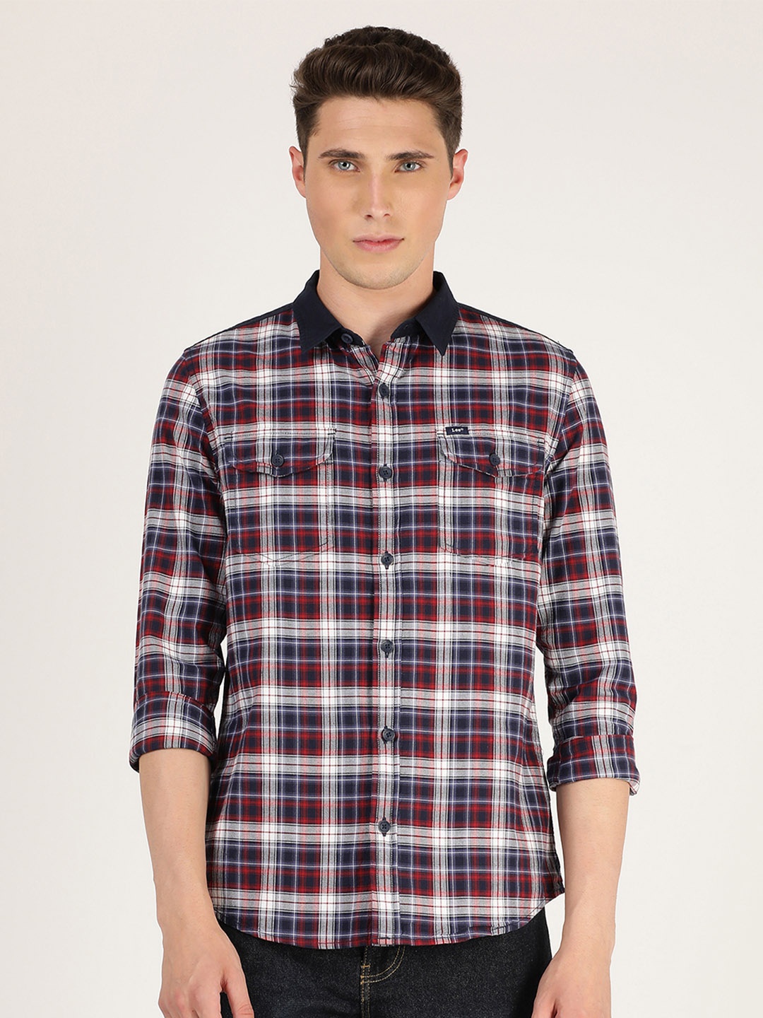 

Lee Men Maroon Slim Fit Tartan Checked Casual Cotton Shirt