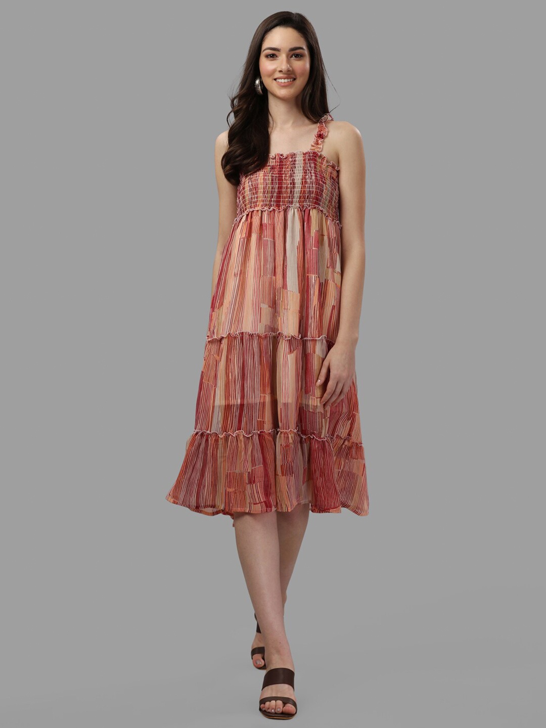 

GUFRINA Women Brown Abstract Georgette A-Line Midi Dress