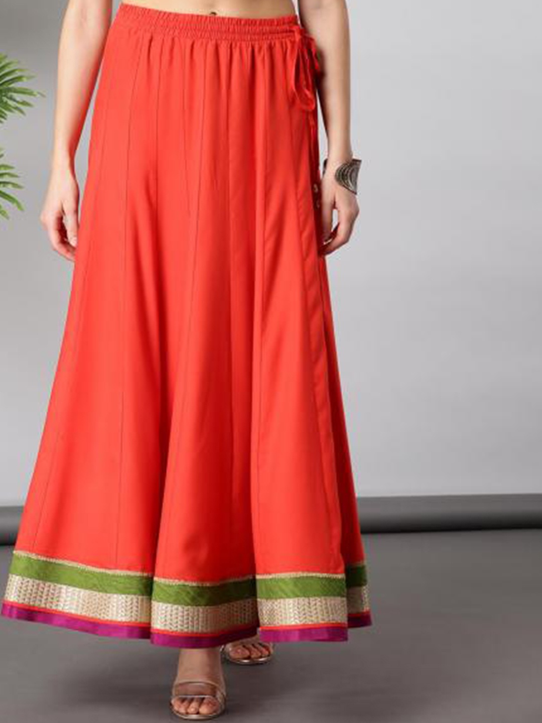 

Lakshita Women Orange Solid Flared Maxi Skirts