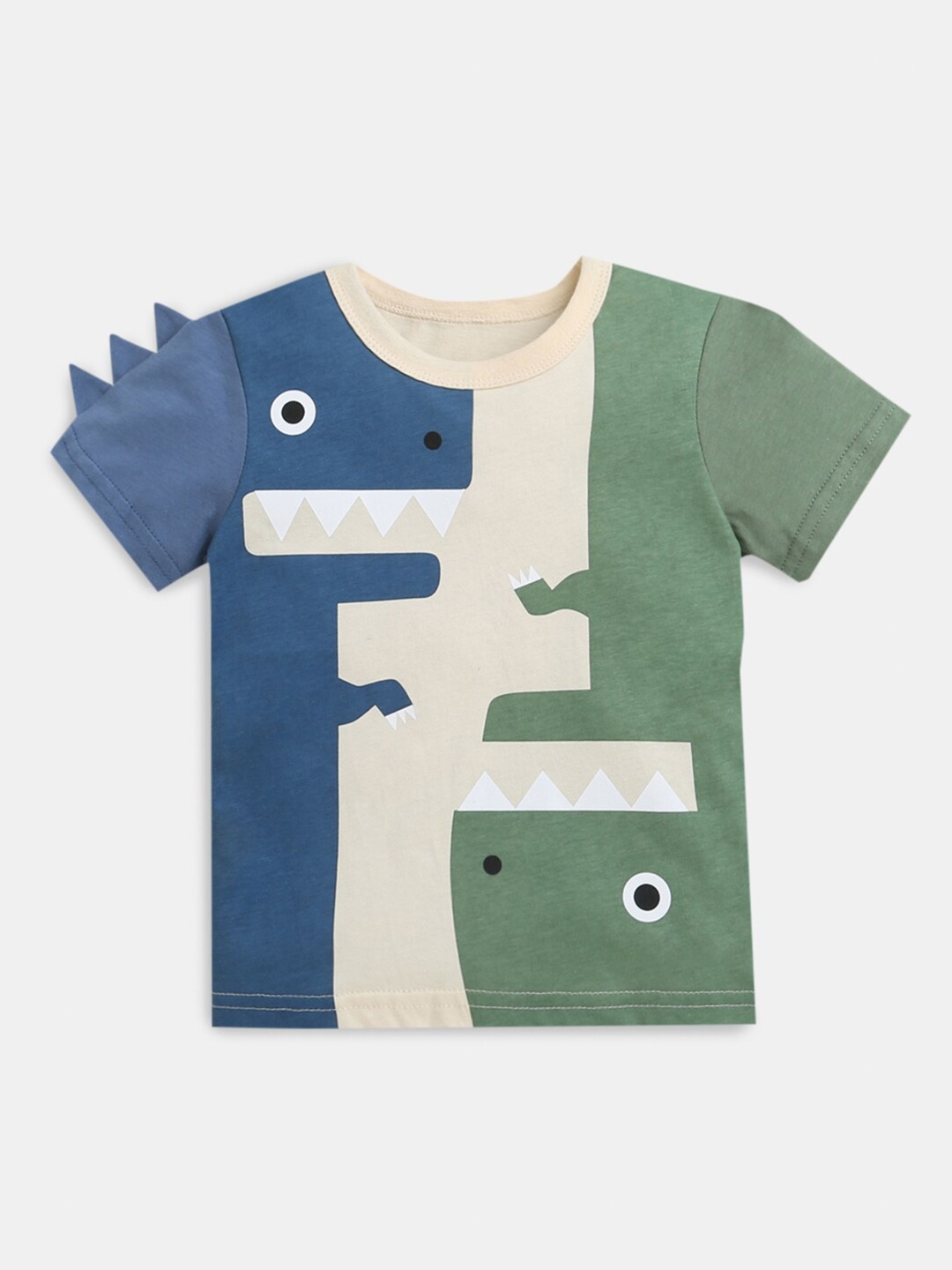 

Hopscotch Boys Blue & Cream-Coloured Colourblocked Cotton T-shirt