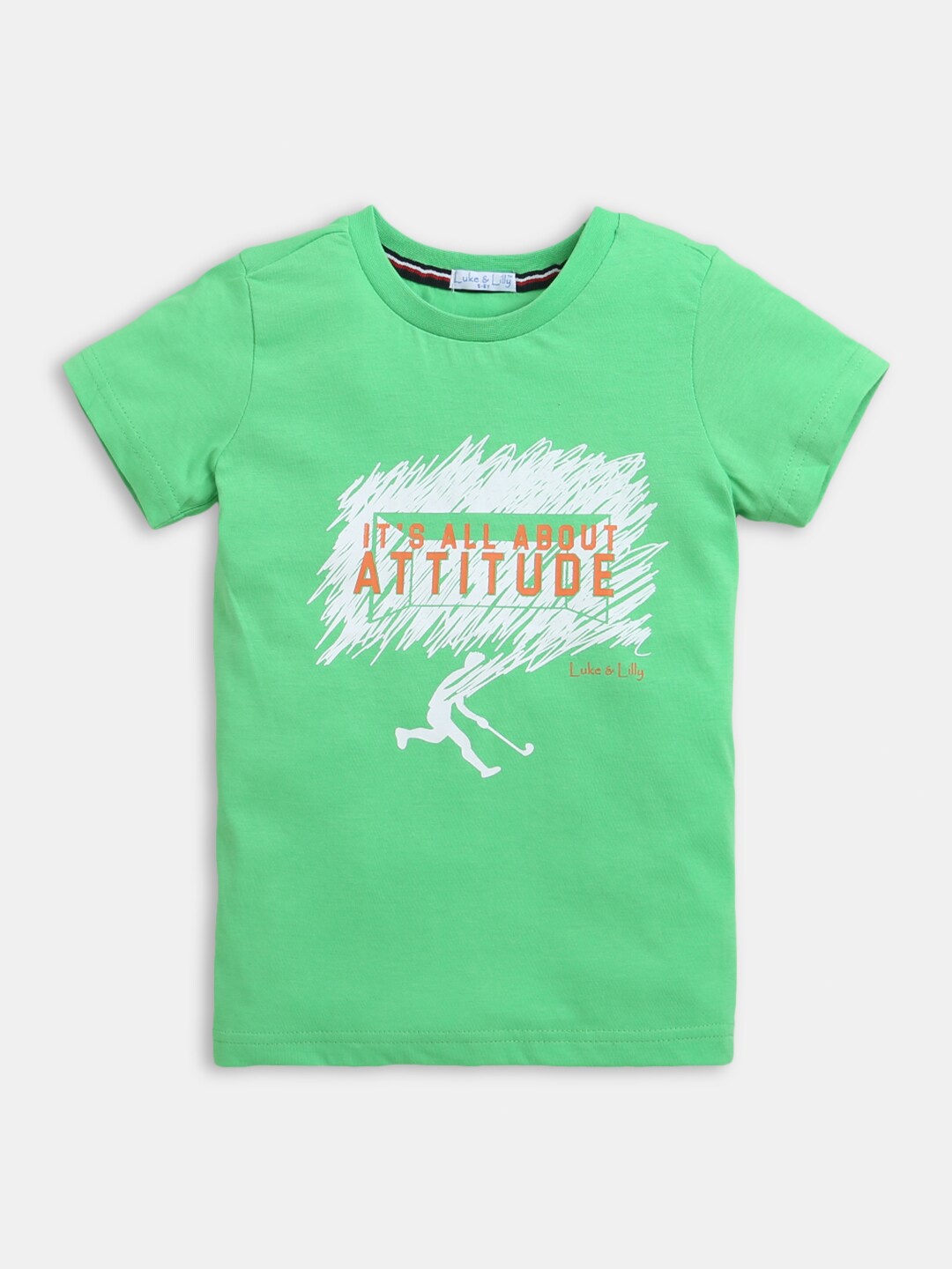 

Hopscotch Boys Green Typography Printed Cotton T-shirt