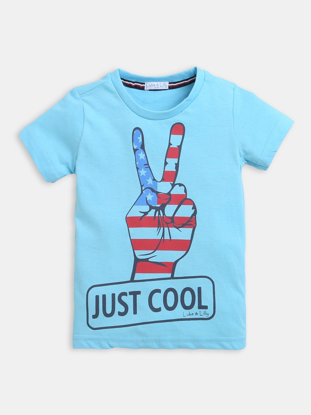 

Hopscotch Boys Blue & Black Graphic Printed Cotton T-shirt