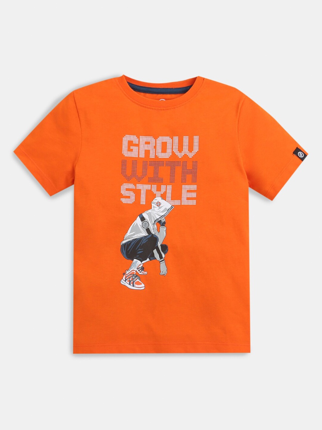 

Hopscotch Boys Orange Typography Printed Cotton T-shirt