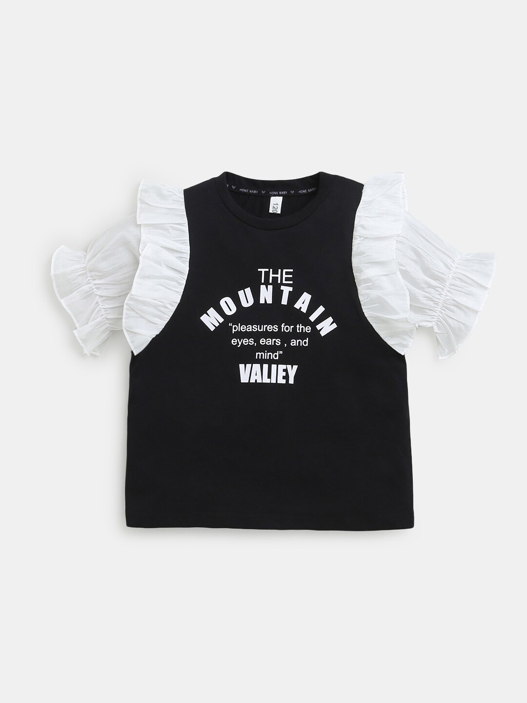 

Hopscotch Girls Black Typography Printed Puff Sleeves T-shirt