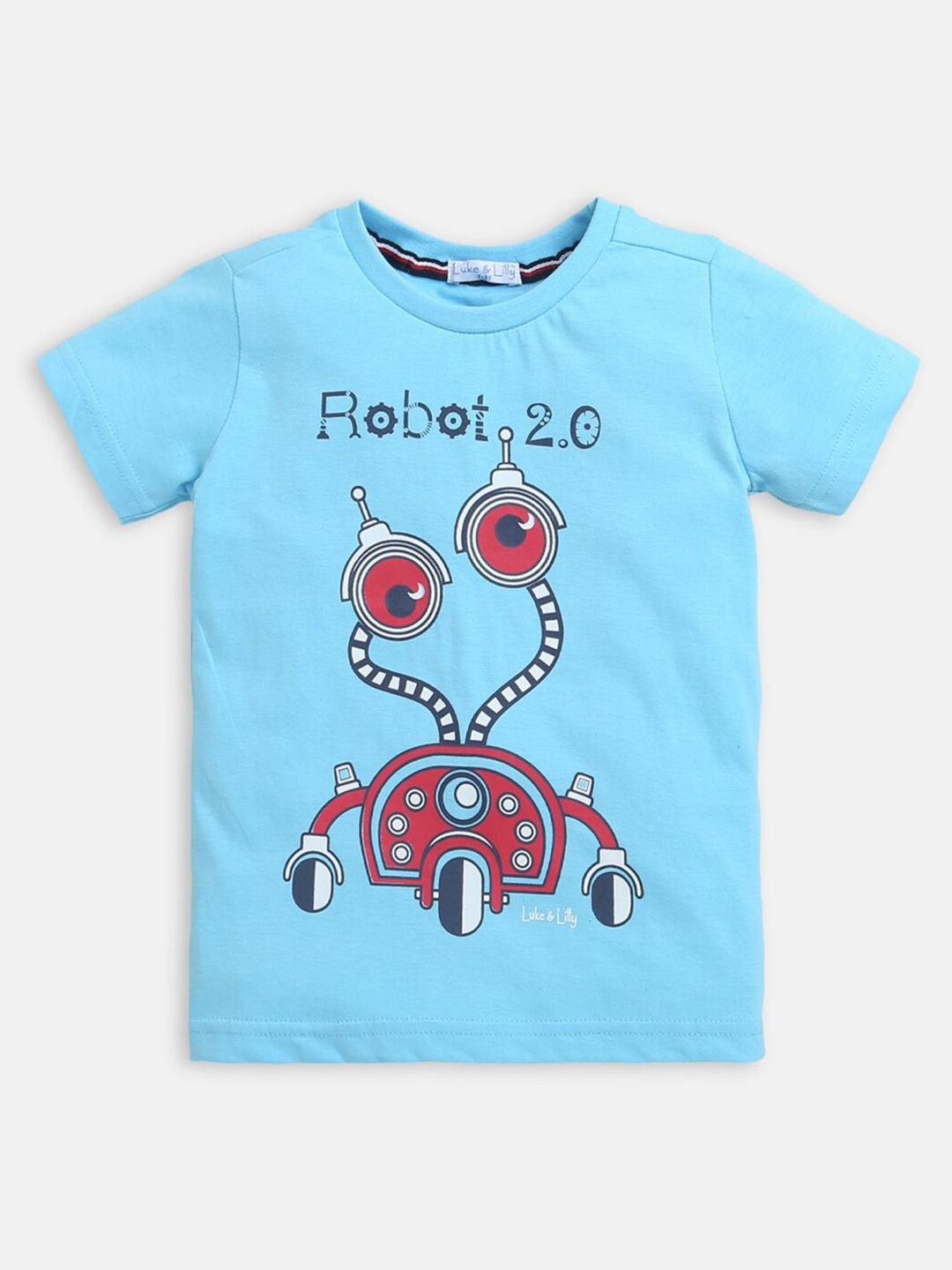

Hopscotch Boys Blue Printed Cotton T-shirt