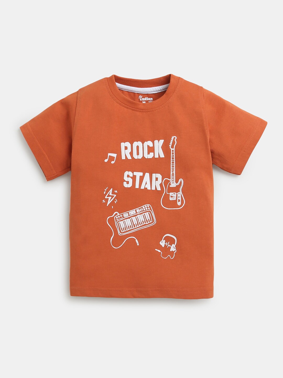 

Hopscotch Boys Rust & White Typography Printed Cotton T-shirt