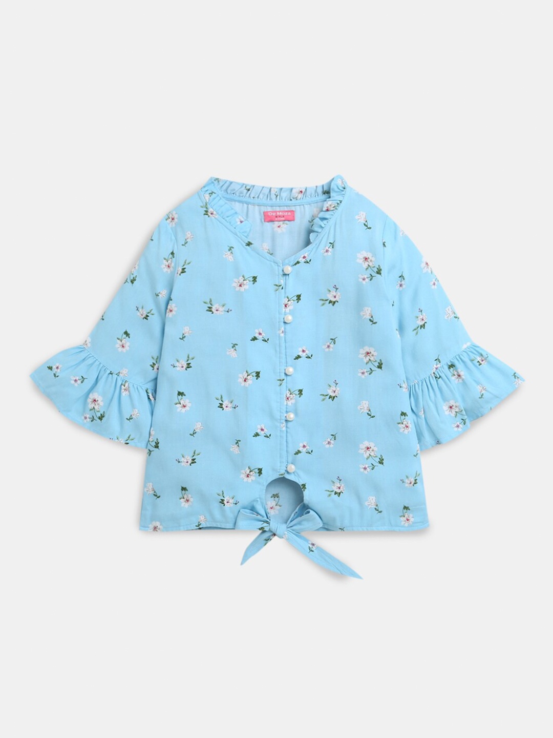 

Hopscotch Blue Floral Print Shirt Style Top