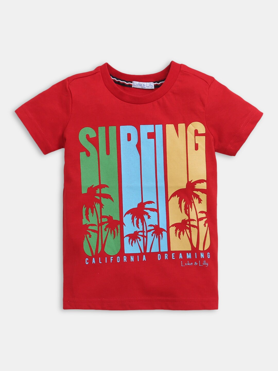 

Hopscotch Boys Red & Yellow Typography Printed Cotton T-shirt