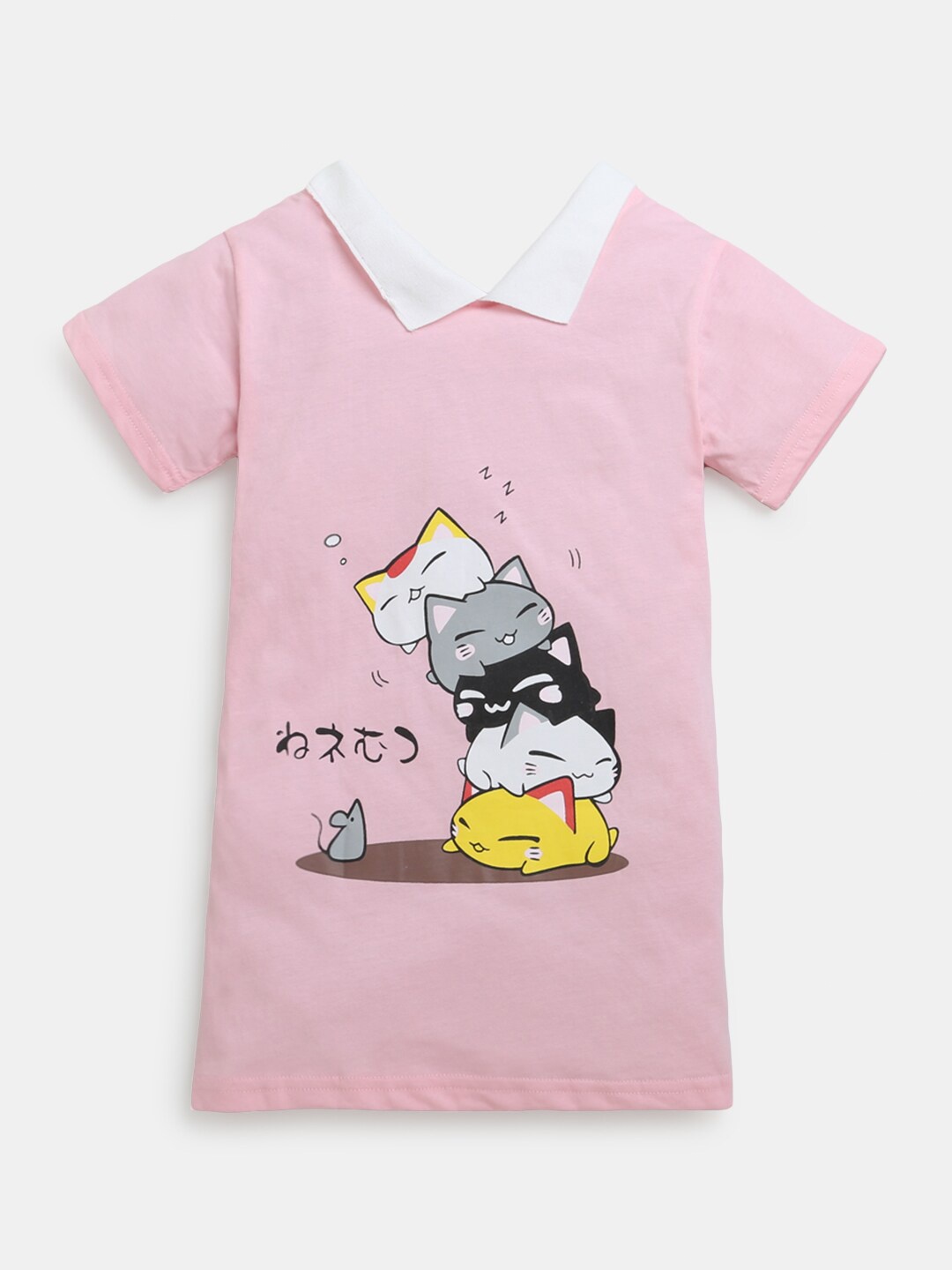 

Hopscotch Girls Pink Printed Polo Collar T-shirt