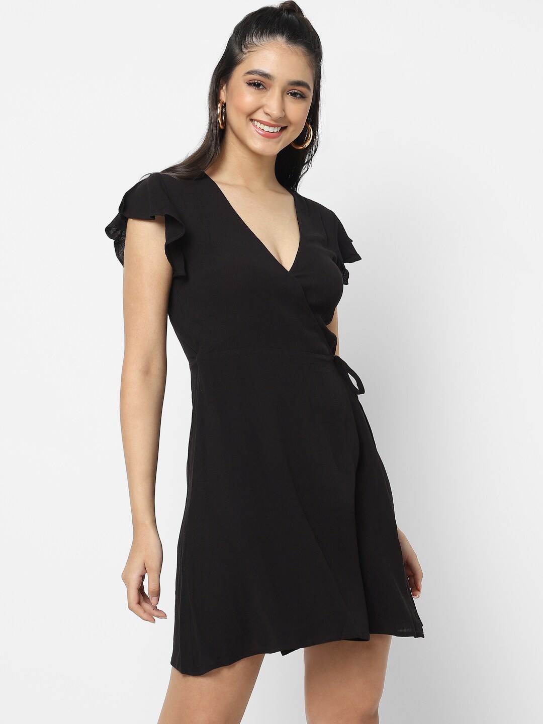 

VASTRADO Woman Black Solid Wrap Dress