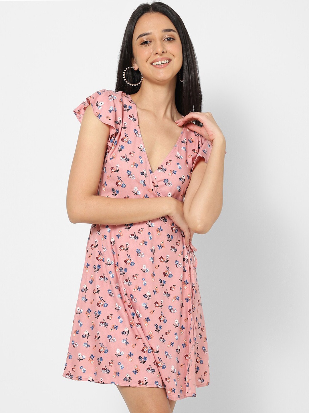 VASTRADO Women Peach-Coloured Floral Dress