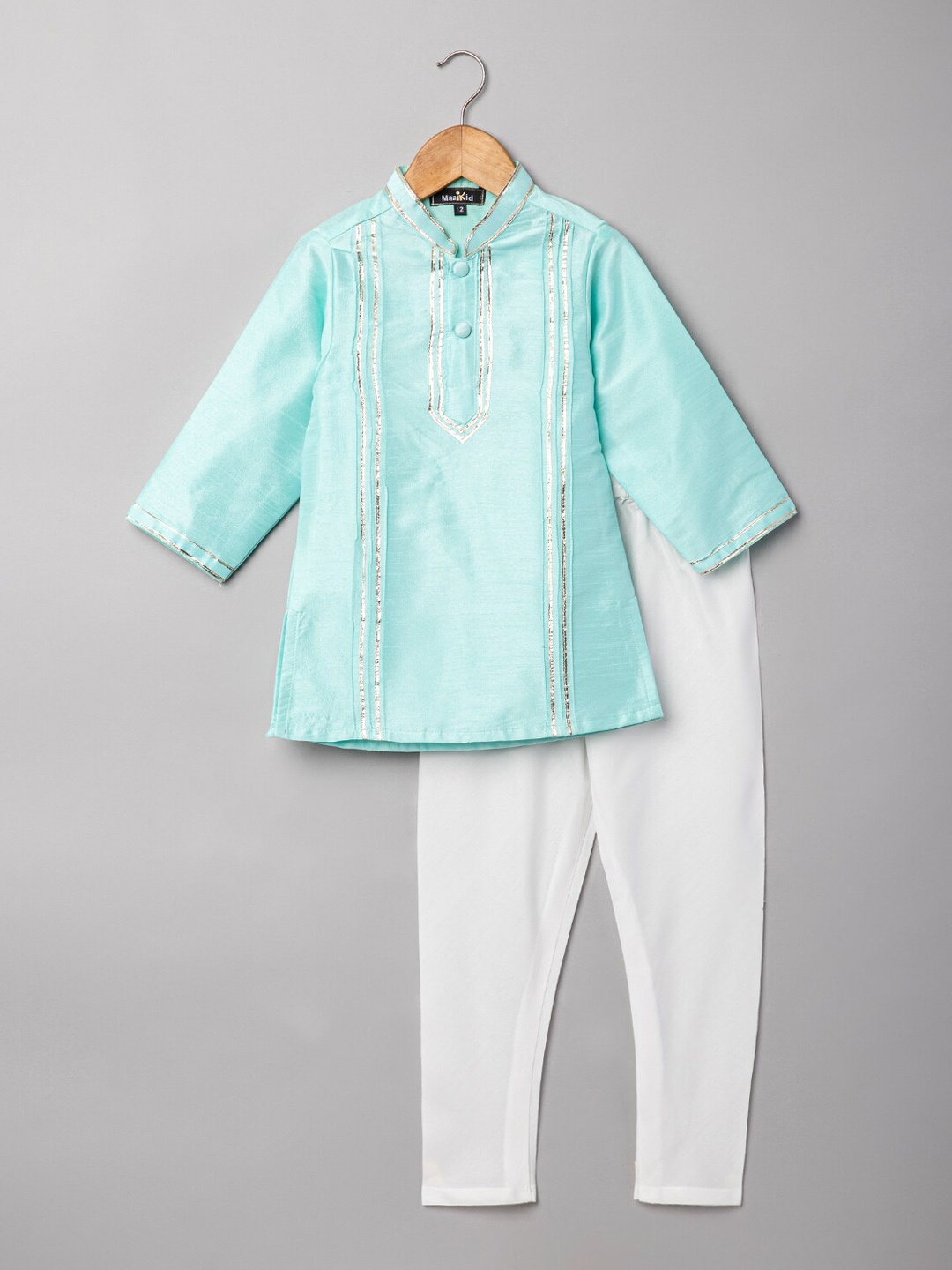 

Maaikid Boys Blue Striped Gotta Patti Kurta with Pyjamas