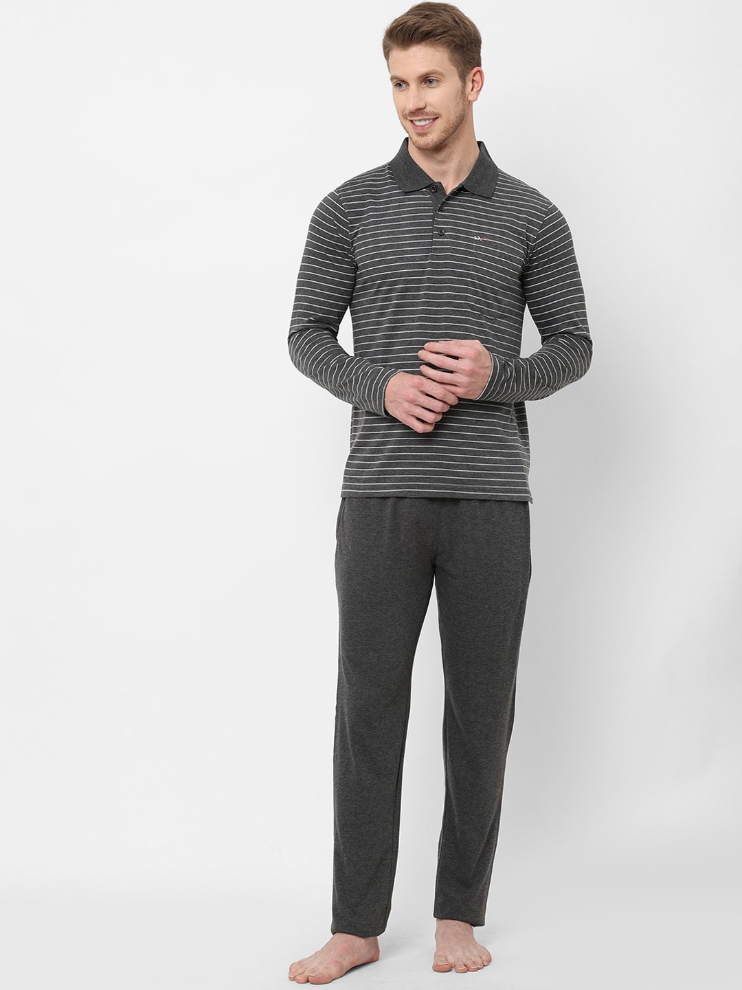 

Sweet Dreams Men Charcoal & White Striped Night suit