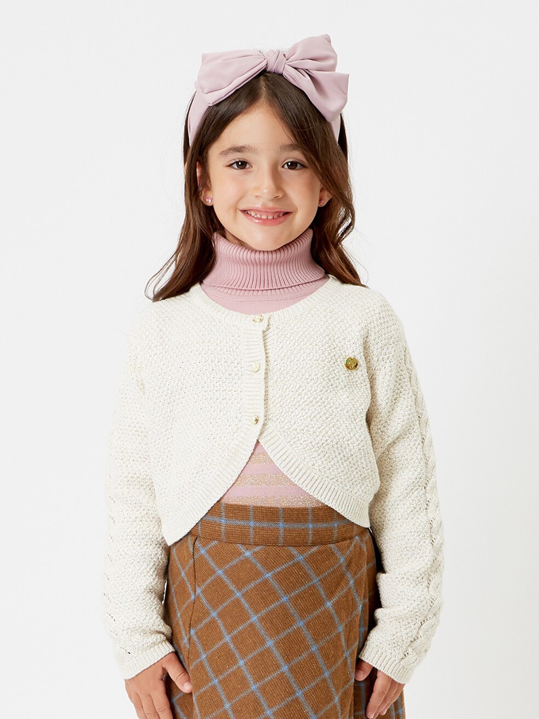

One Friday Girls Off White Crop Button Shrug