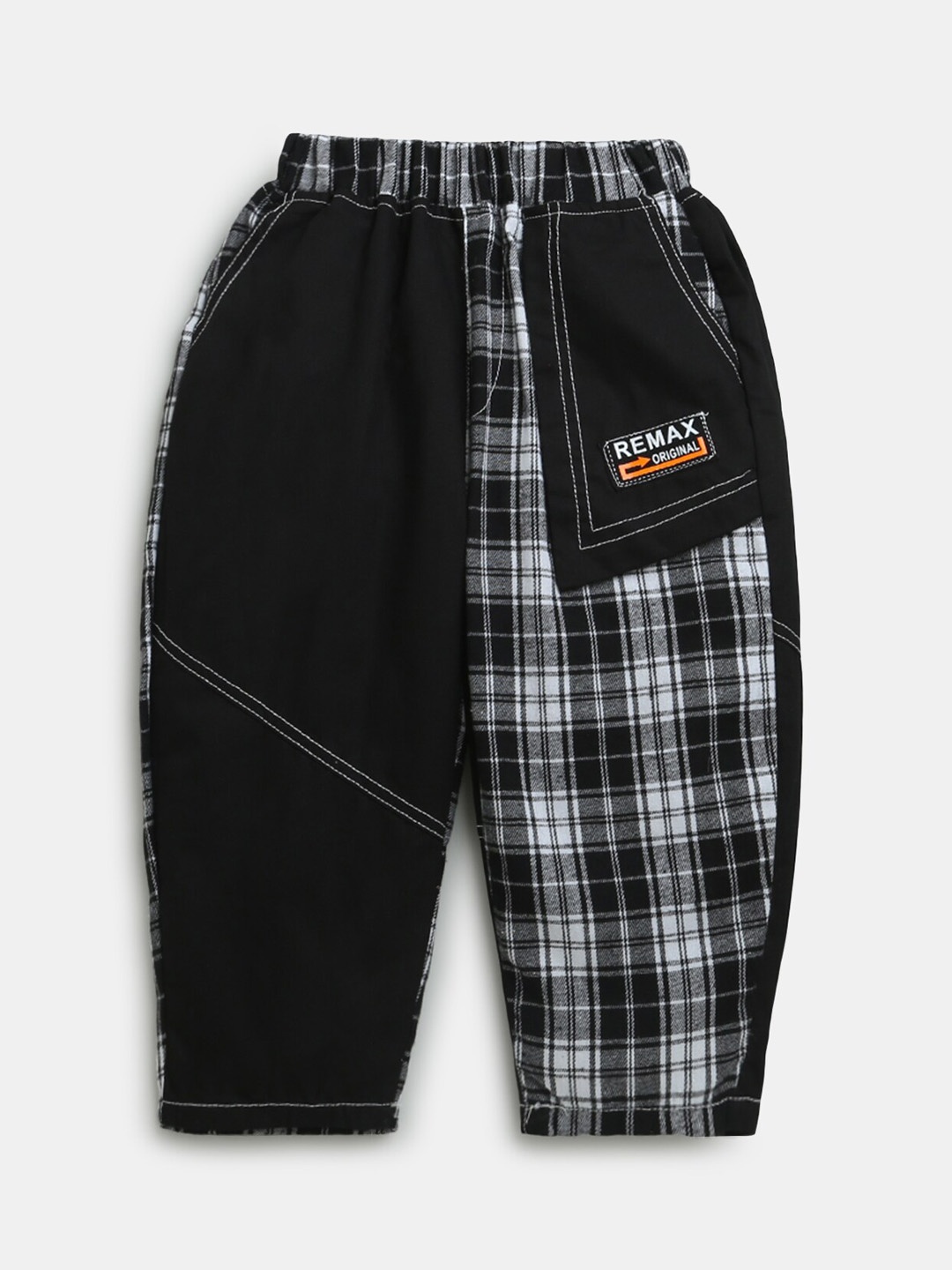 

Hopscotch Boys Black Checked Relaxed-Fit Cotton Joggers