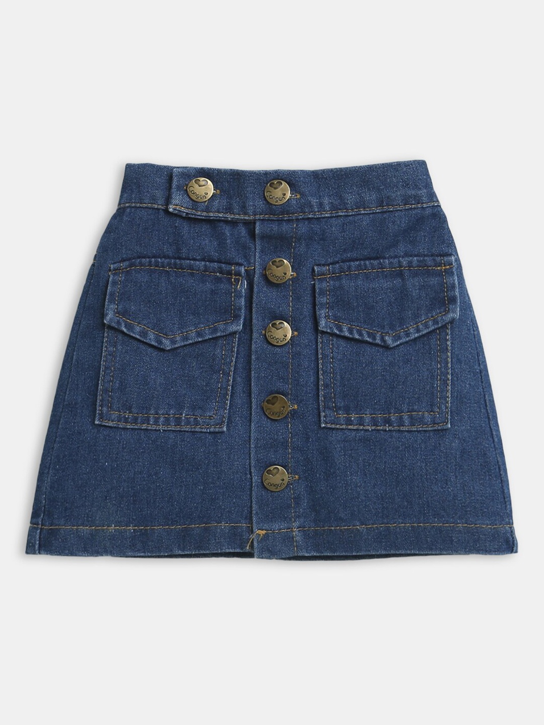 

Hopscotch Girls Blue Solid Denim A-Line Midi Skirts