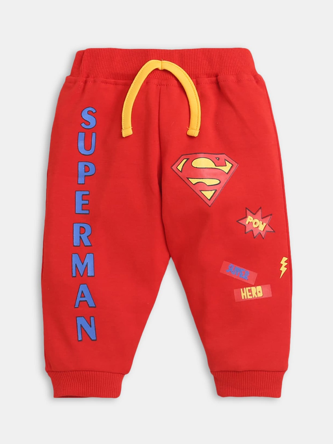 Hopscotch Boys Red Superman Printed Cotton Track Pants
