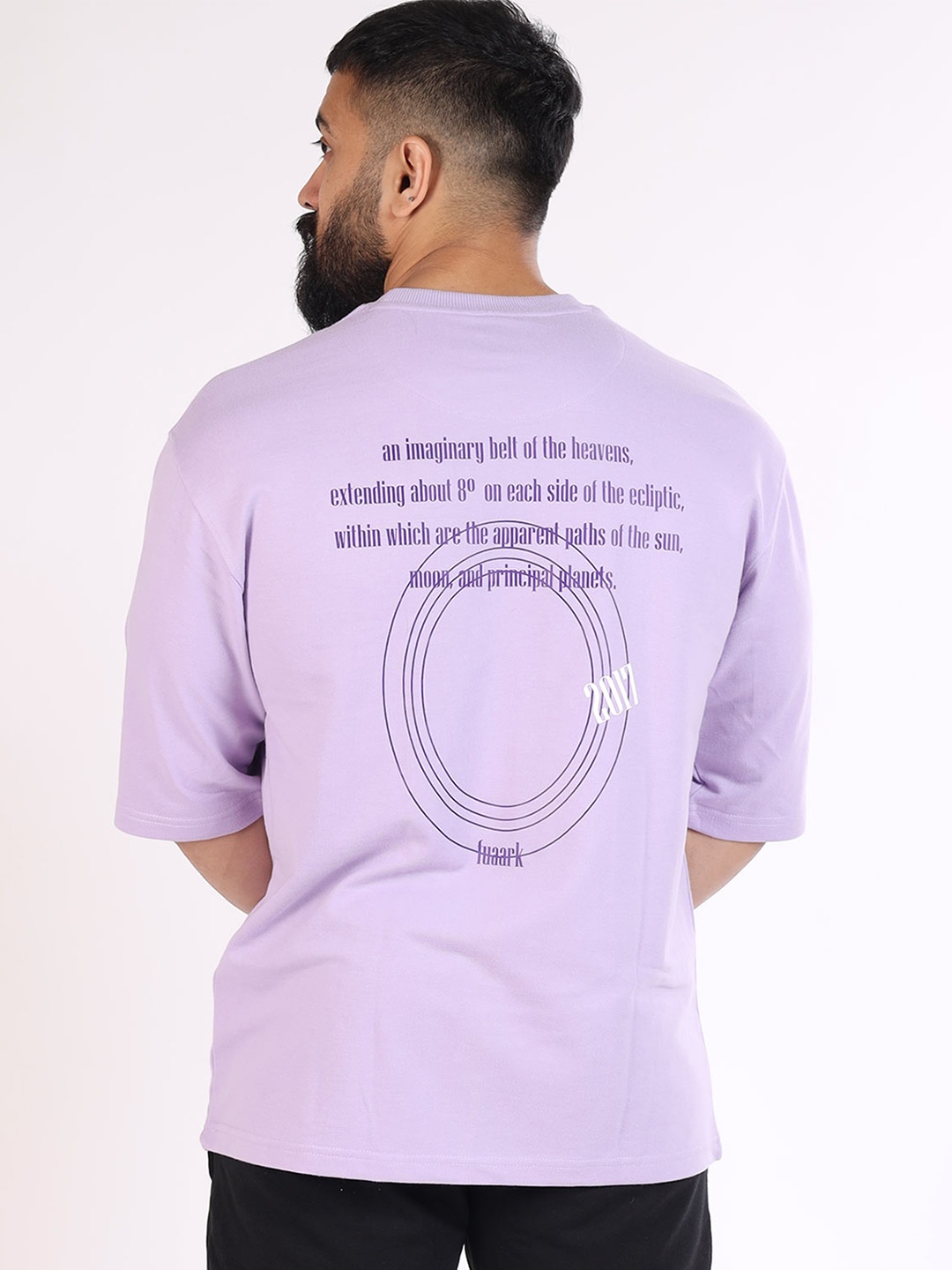 

FUAARK Men Purple Typography Printed Anti Odour Applique Oversized T-shirt