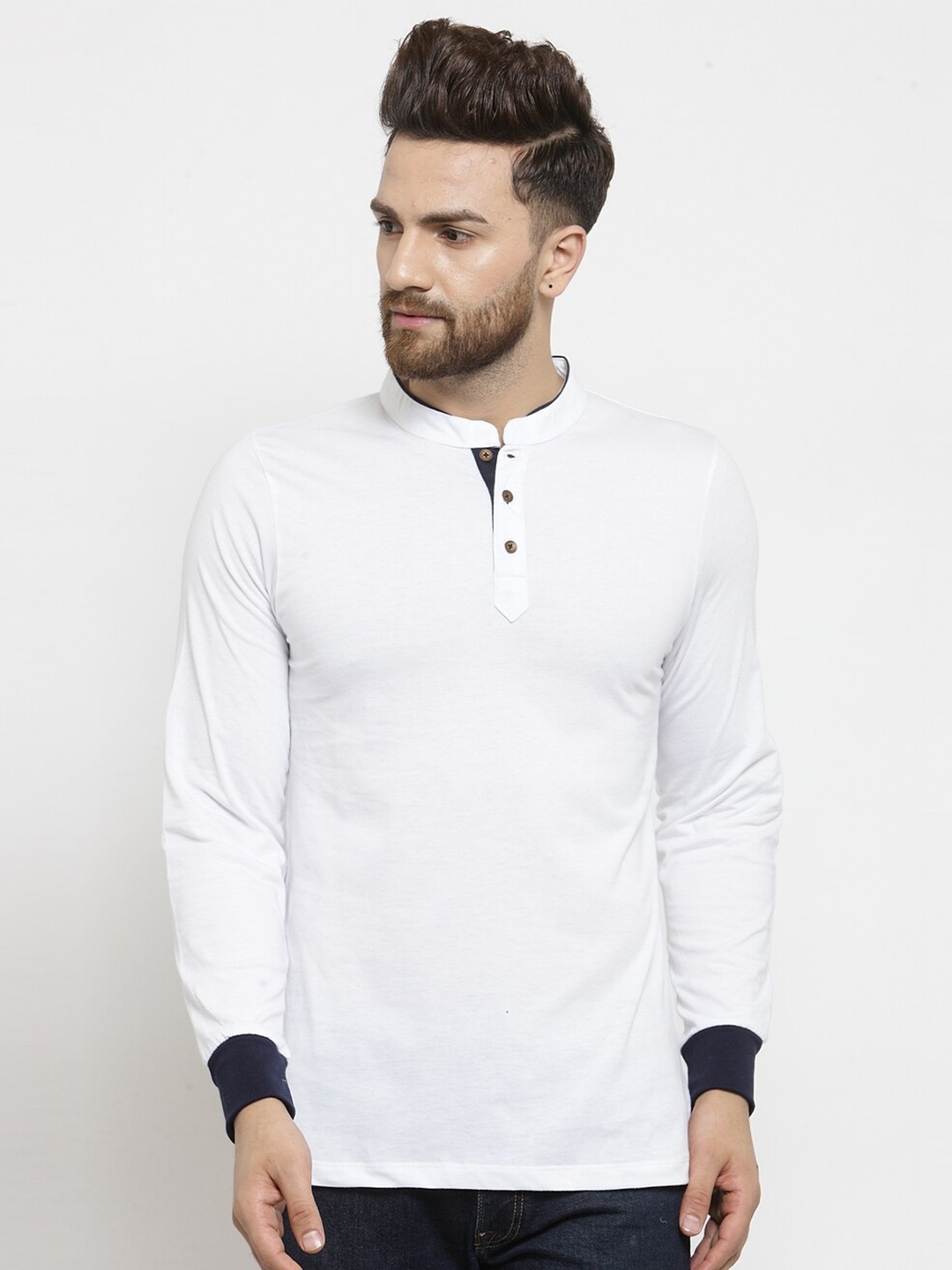 

Kalt Men White Mandarin Collar T-shirt