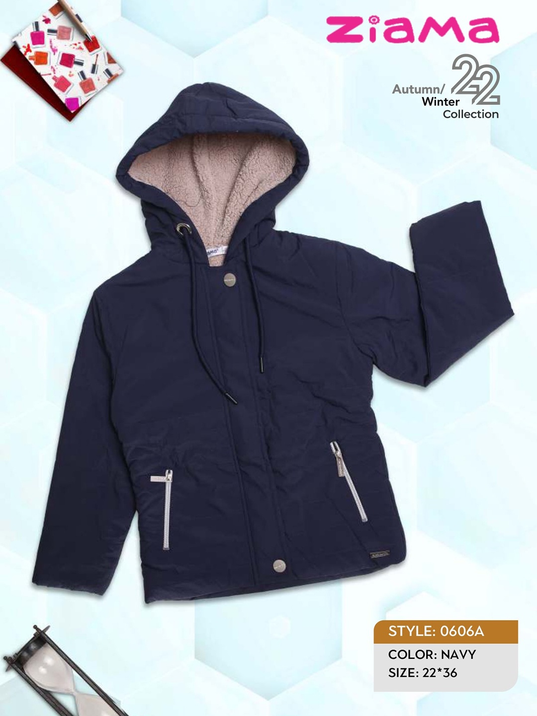 

Ziama Girls Navy Blue Lightweight Hooded Bomber Jacket