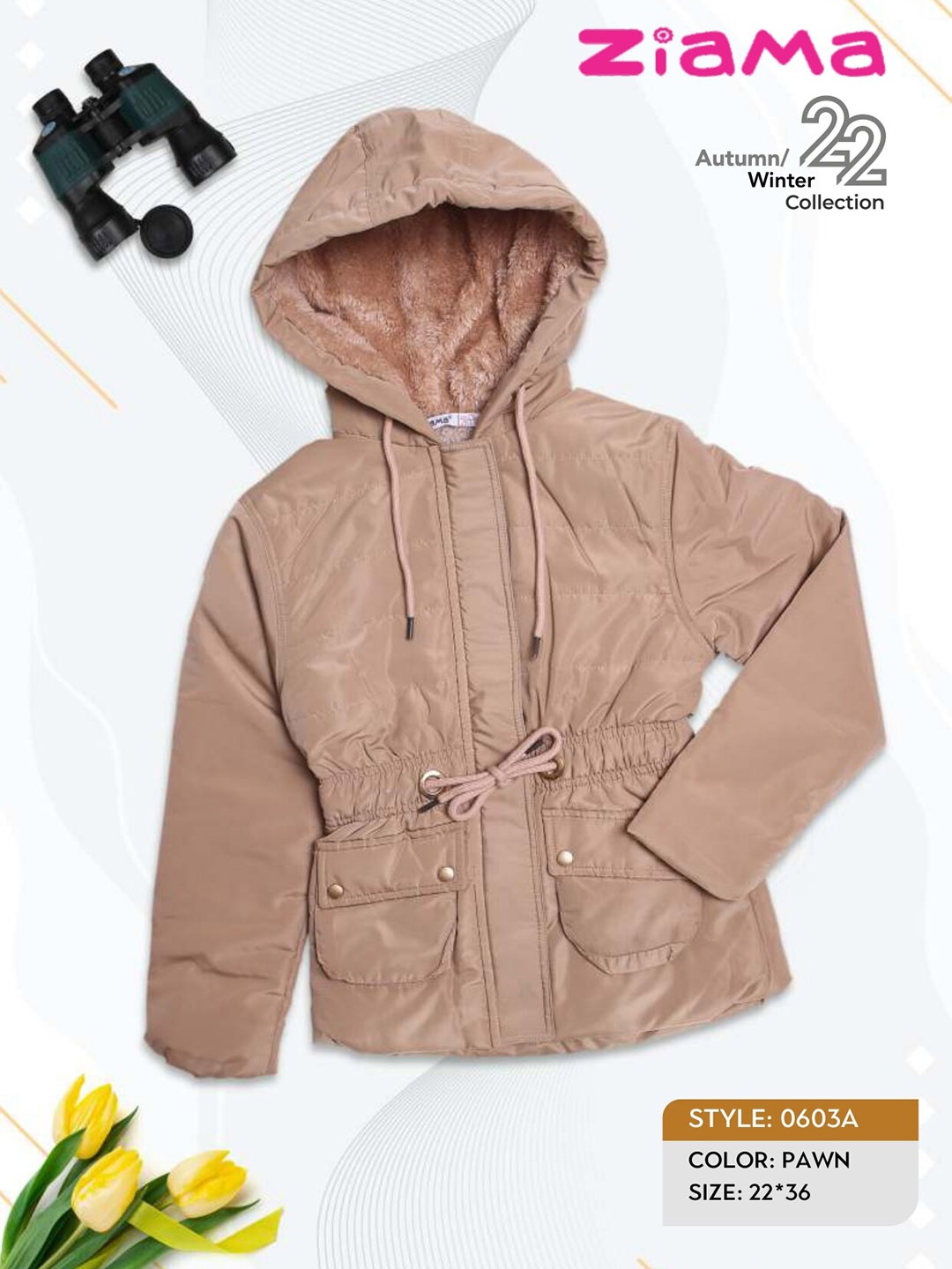 

Ziama Girls Beige Lightweight Full Sleeves Hooded Parka Jacket