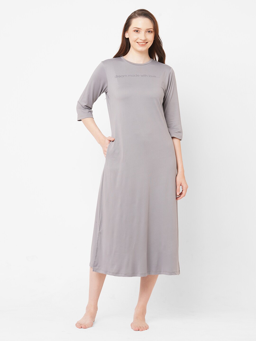 

SDL by Sweet Dreams Women Grey Midi Nightdress