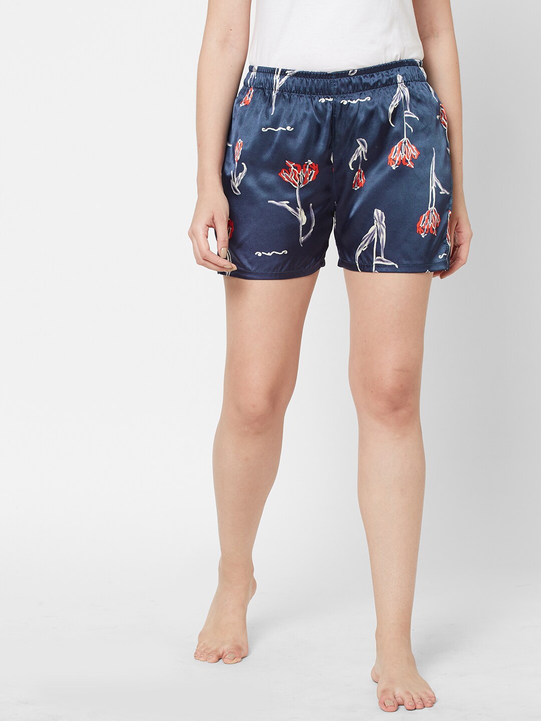 

SDL by Sweet Dreams Women Navy Blue & White Printed Lounge Shorts