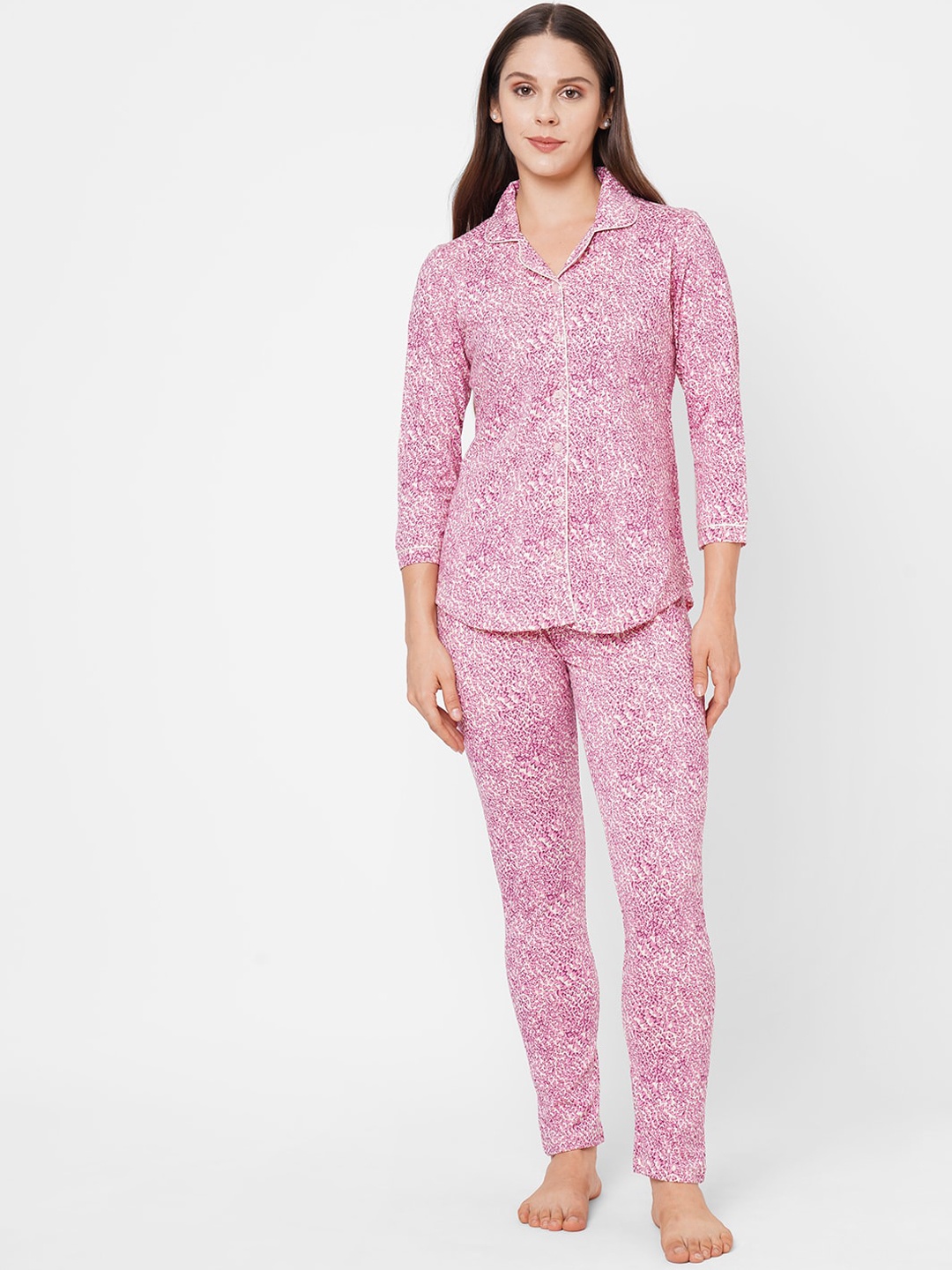 

SDL by Sweet Dreams Women Pink & White Printed Night suit