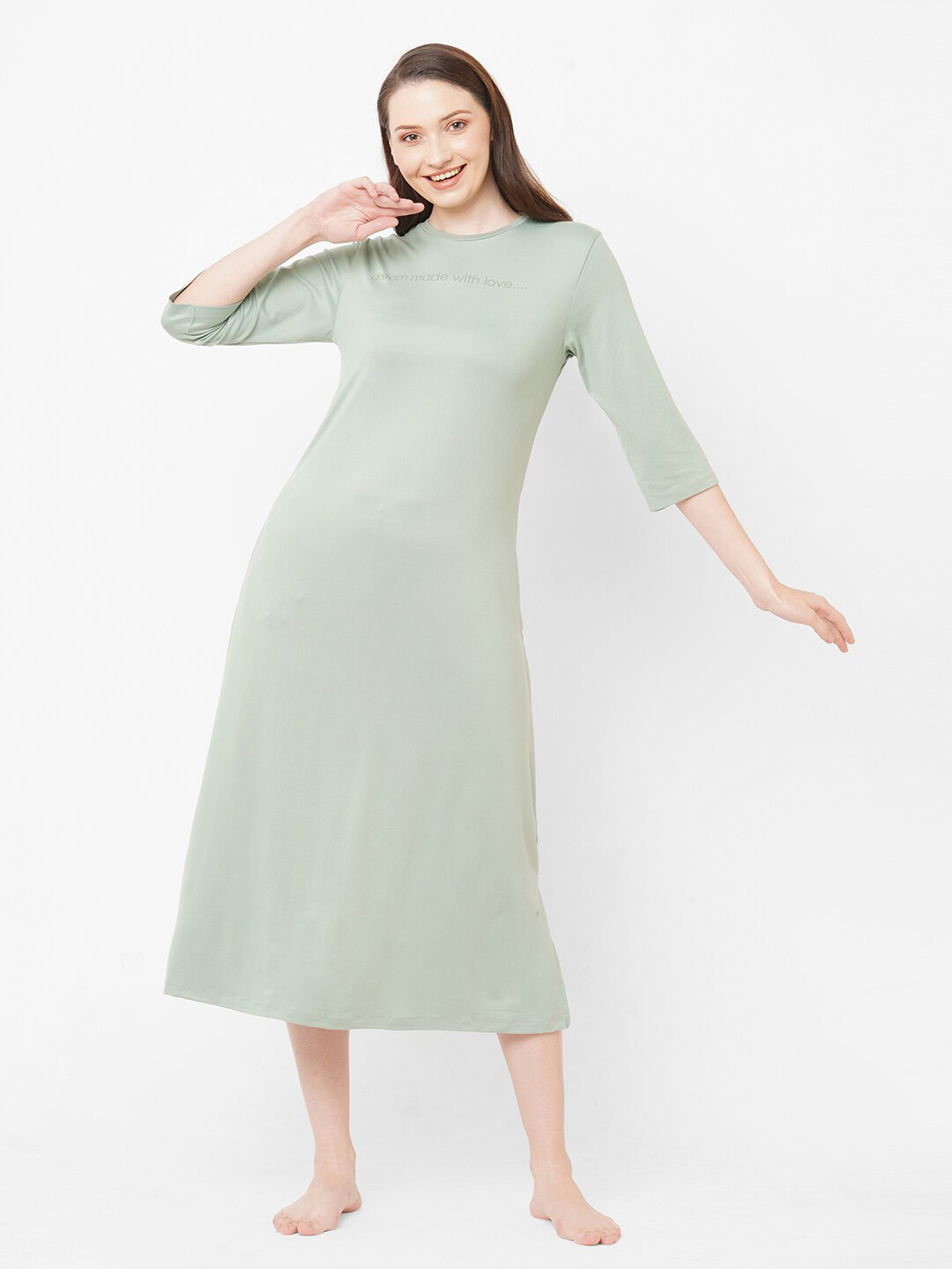 

SDL by Sweet Dreams Women Green Round Neck T Shirt Midi Nightdress