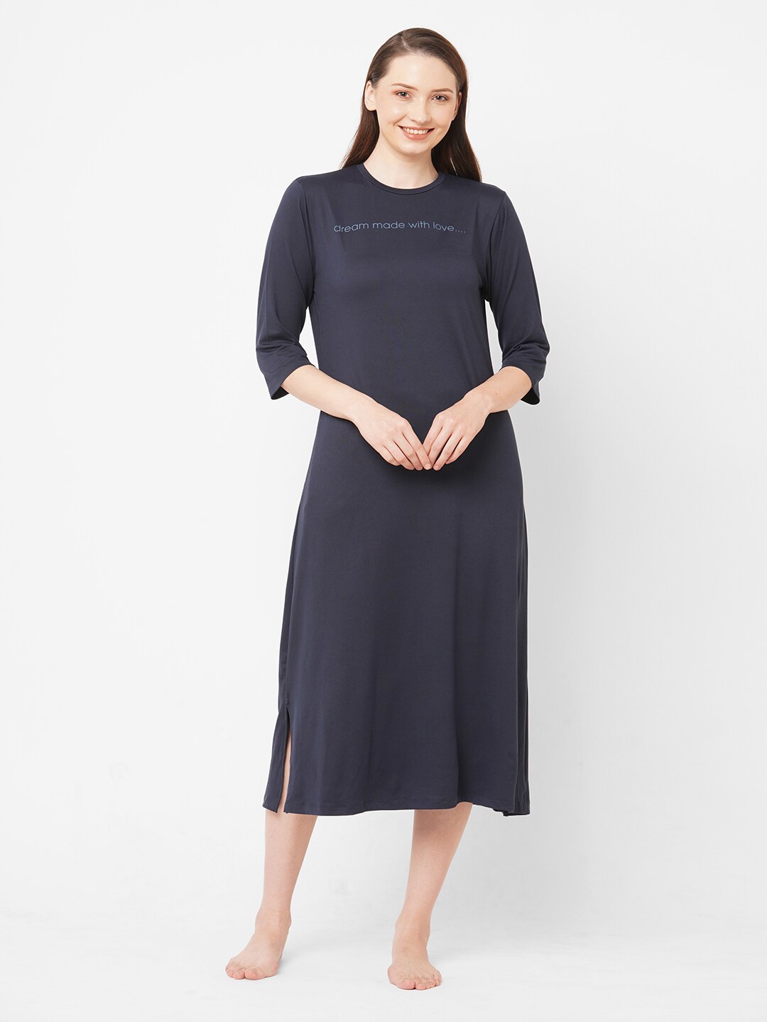 

SDL by Sweet Dreams Navy Blue Solid Midi Nightdress
