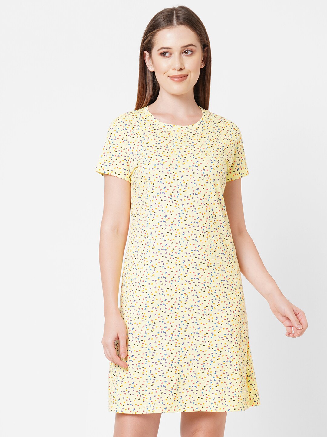 SDL by Sweet Dreams Women Yellow Printed Nightdress