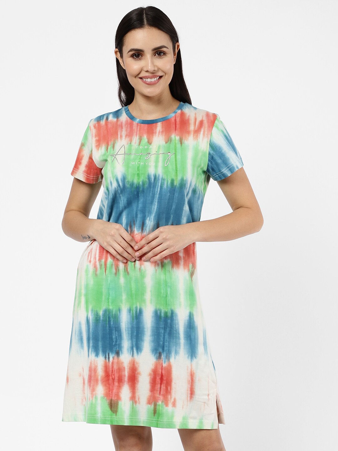 

SDL by Sweet Dreams Multicolor Tie And Dye Short Nightdress, Multi