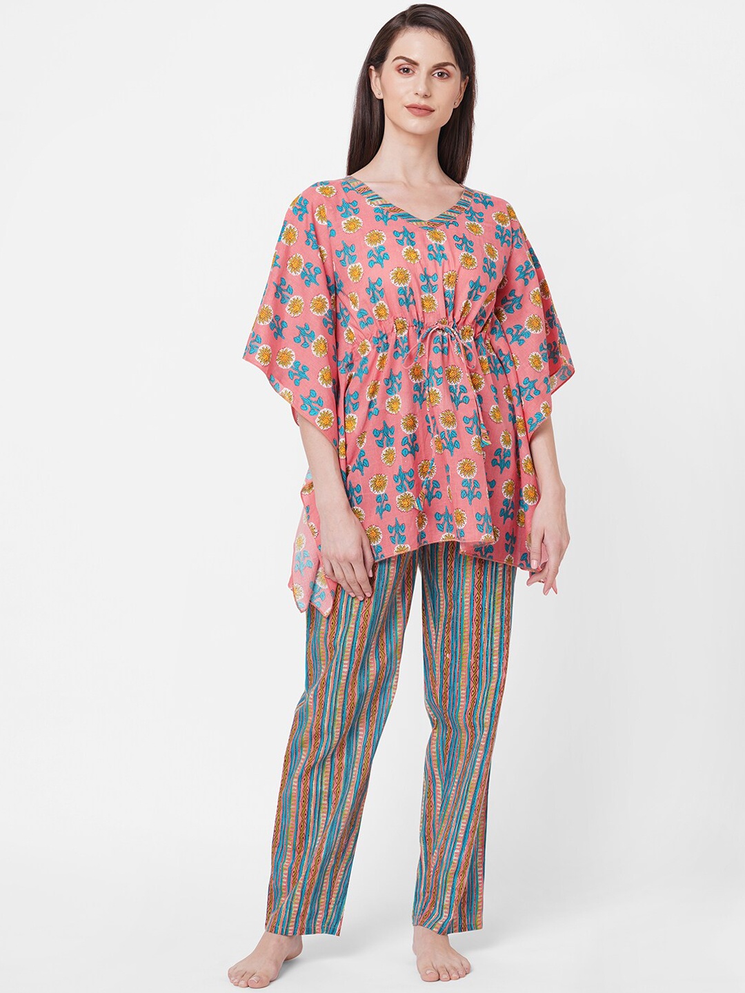 SDL by Sweet Dreams Women Pink & Blue Printed Night suit