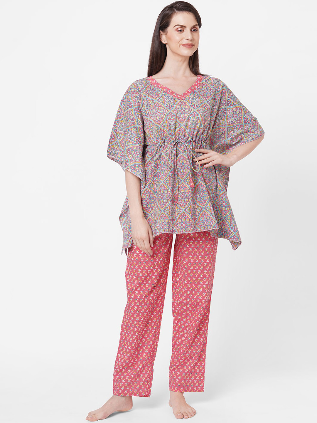 

SDL by Sweet Dreams Women Blue & Red Printed Night suit